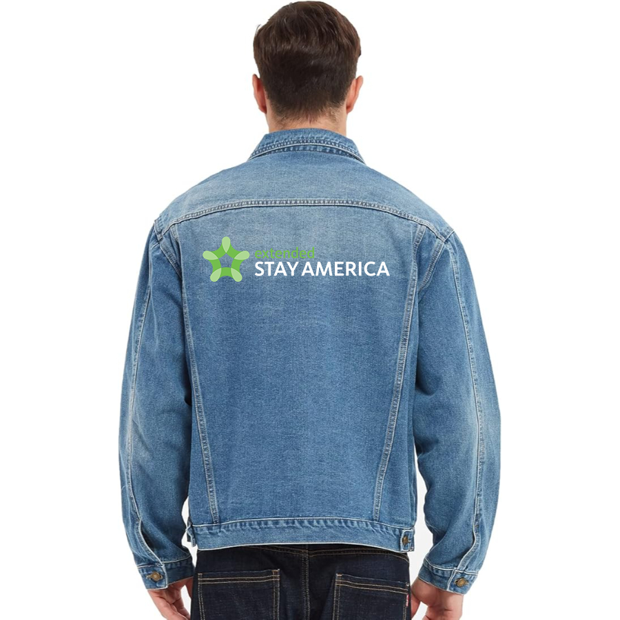 Men's  Extended Stay America  Vintage Distressed Denim Jacket Stylish Casual Jean Outerwear